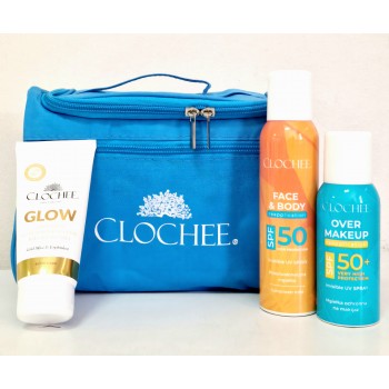 Summer set :Spf50body&face, spf50 over makeup, Glow balm Подарок Козметички патен несесер