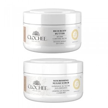 Set :Clochee Simply Organic Rich Body Butter 250ml + Nourishing Body Scrub 240g Mango Scent Set