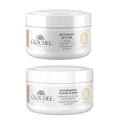 Set :Clochee Simply Organic Rich Body Butter 250ml + Nourishing Body Scrub 240g Mango Scent Set