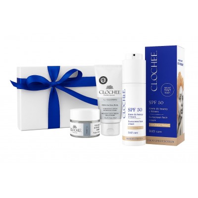 Set 2+1: Пигментирана спф 50 + хидратантна крема, Бустер маска за лице+ Пилинг за лице подарок